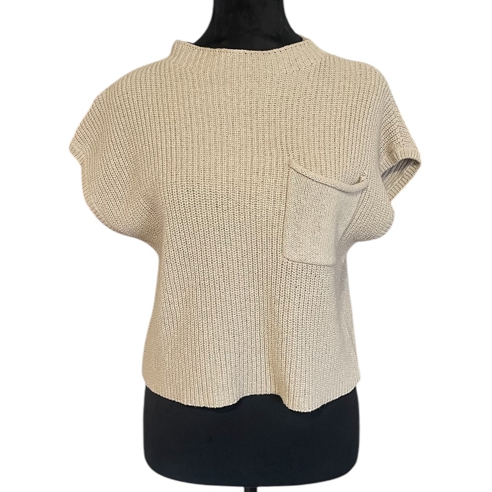 Free People Beige, tan Knit, ribbed Short Sleeve Sweater,cropped, XS, New - Picture 2 of 8